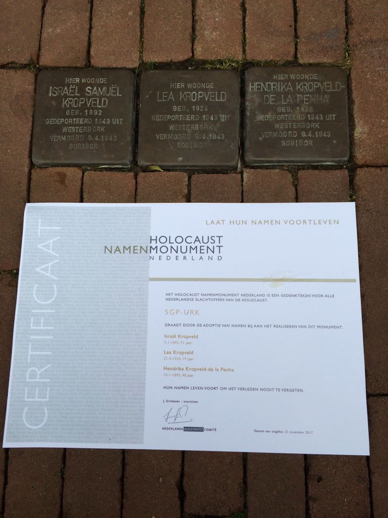 Certificaat SGP Urk Holocaus Namen Monument