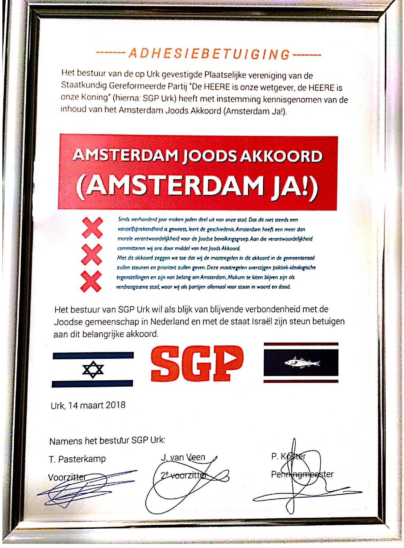 Adhesieverklaring SGP Urk tegen Antisemitisme Voor het Joodse volk